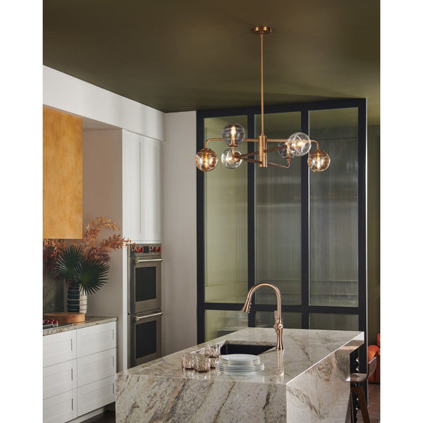 Oberon 36" Six Lights Large Adjustable Single Tier Chandelier, Heritage Brass