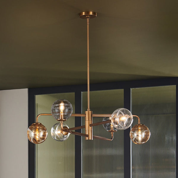 Oberon 36" Six Lights Large Adjustable Single Tier Chandelier, Heritage Brass