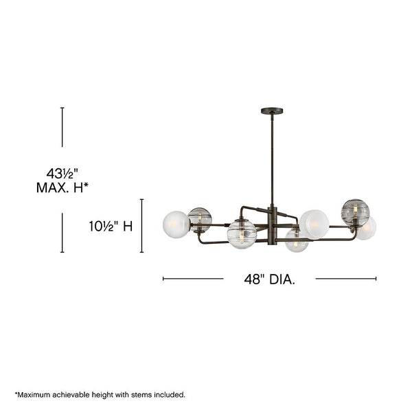 Oberon 48" Eight Lights Large Adjustable Single Tier Chandelier, Black Oxide