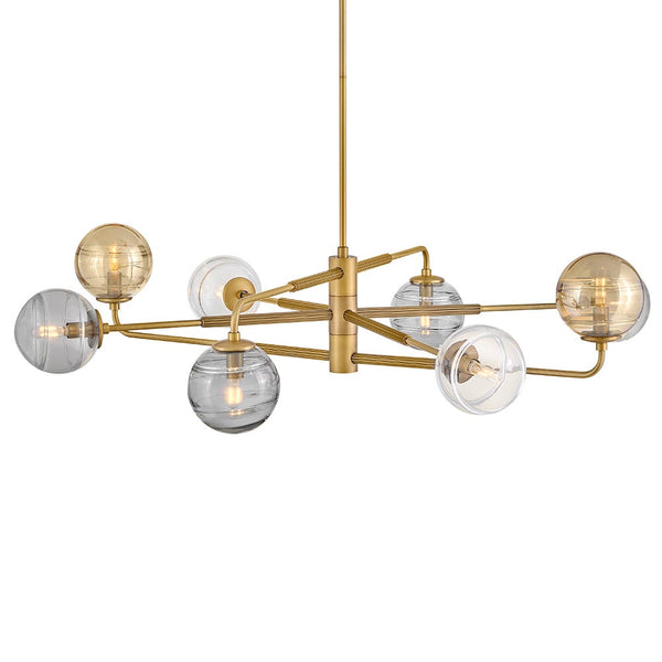 Oberon 48" Eight Lights Large Adjustable Single Tier Chandelier, Heritage Brass