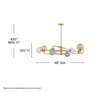 Oberon 48" Eight Lights Large Adjustable Single Tier Chandelier, Heritage Brass