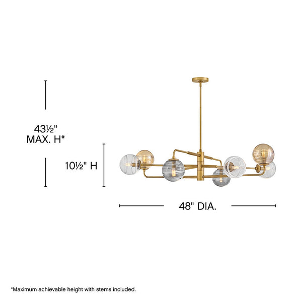Oberon 48" Eight Lights Large Adjustable Single Tier Chandelier, Heritage Brass