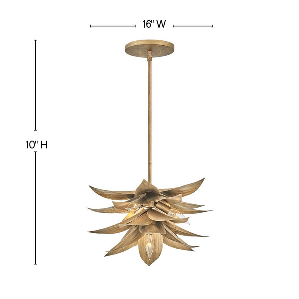 Agave 16" Four Lights Large Convertible Pendant, Burnished Gold