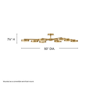 Cava 50" Large Convertible Semi-Flush Mount, Lacquered Brass