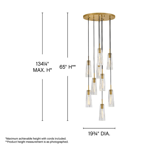 Cosette 20" Nine Lights Large Adjustable Pendant, Heritage Brass