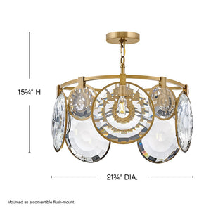 Nala 22" Five Lights Small Convertible Chandelier, Heritage Brass