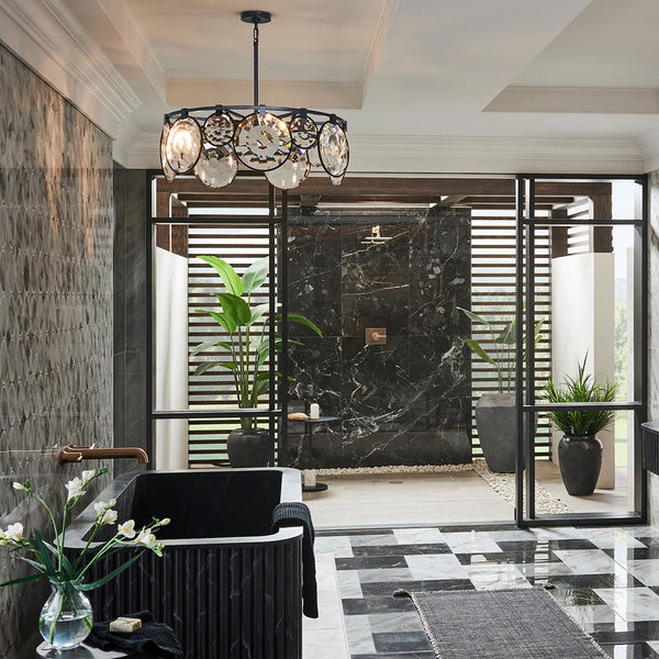 Nala 31" Seven Lights Medium Drum Chandelier, Black