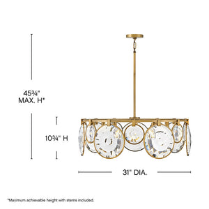 Nala 31" Seven Lights Medium Convertible Drum Chandelier, Heritage Brass