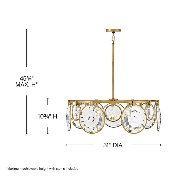 Nala 31" Seven Lights Medium Convertible Drum Chandelier, Heritage Brass