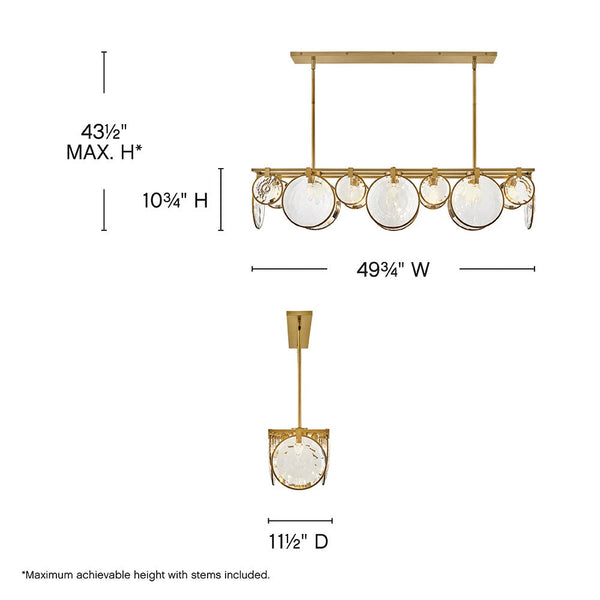 Nala 50" Eight Lights Medium Linear, Heritage Brass