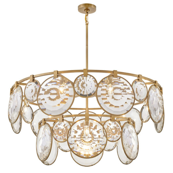 Nala 40" Fifteen Lights Large Multi Tier Chandelier, Heritage Brass