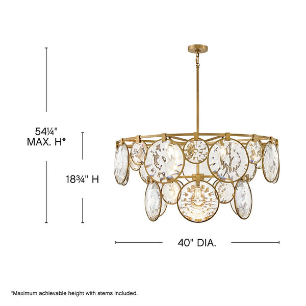 Nala 40" Fifteen Lights Large Multi Tier Chandelier, Heritage Brass
