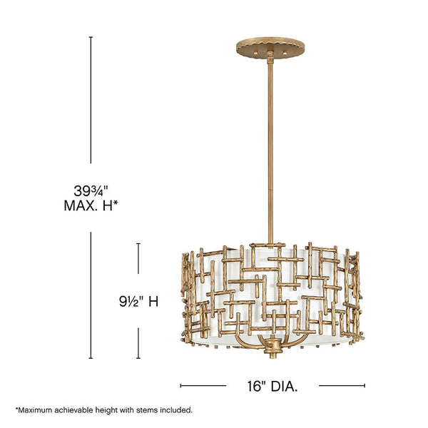 Farrah 16" Four Lights Large Convertible Drum Pendant, Burnished Gold