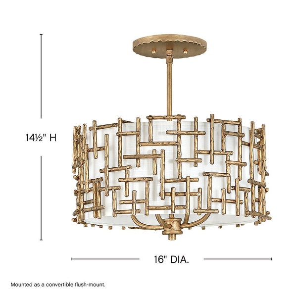 Farrah 16" Four Lights Large Convertible Drum Pendant, Burnished Gold