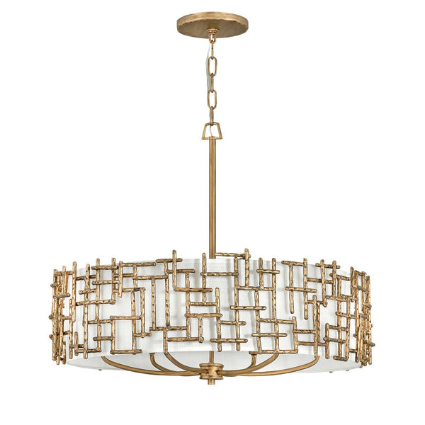 Farrah 28" Six Lights Medium Drum Chandelier, Burnished Gold