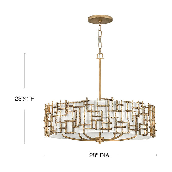 Farrah 28" Six Lights Medium Drum Chandelier, Burnished Gold