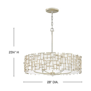 Farrah 28" Six Lights Medium Drum Chandelier, Silver Leaf