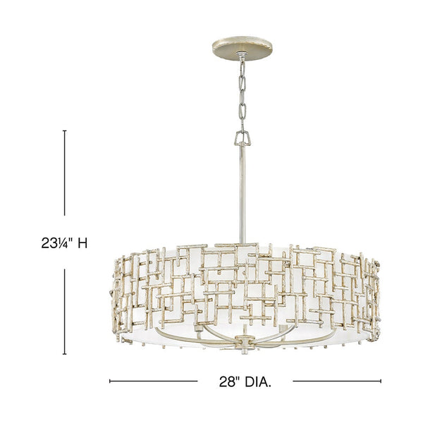 Farrah 28" Six Lights Medium Drum Chandelier, Silver Leaf