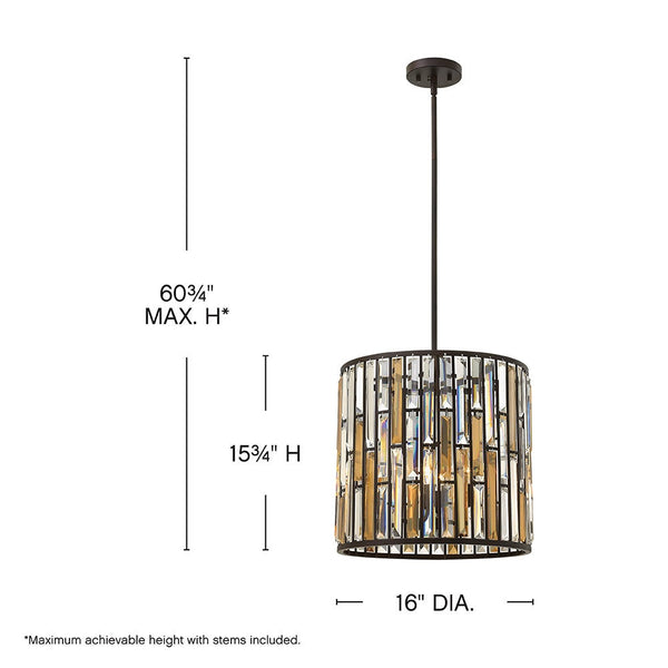 Gemma 16" Three Lights Large Convertible Drum, Vintage Bronze