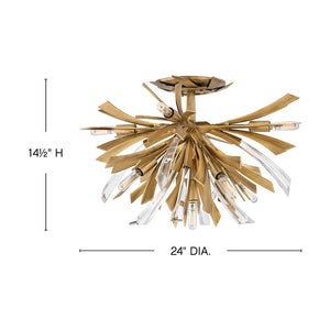 Vida 24" Nine Lights Large Semi-Flush Mount, Burnished Gold