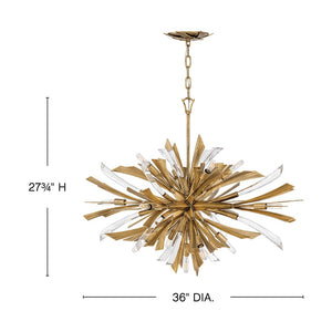 Vida 36" Thirteen Lights Large Single Tier Chandelier, Burnished Gold