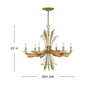Vida 29" Six Lights Medium Single Tier Chandelier, Burnished Gold