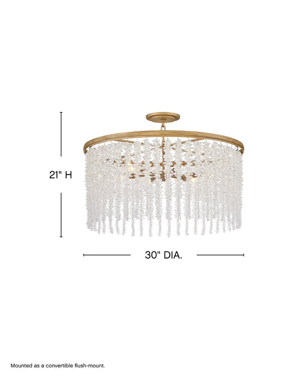 Rubina 30" Six Lights Medium Convertible Chandelier, Burnished Gold