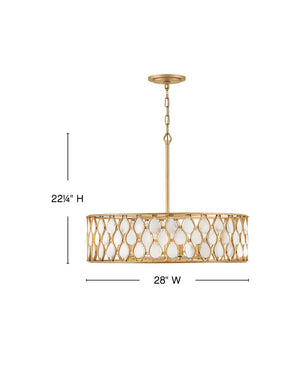 Estie 28" Six Lights Medium Chandelier, Piastra Gold