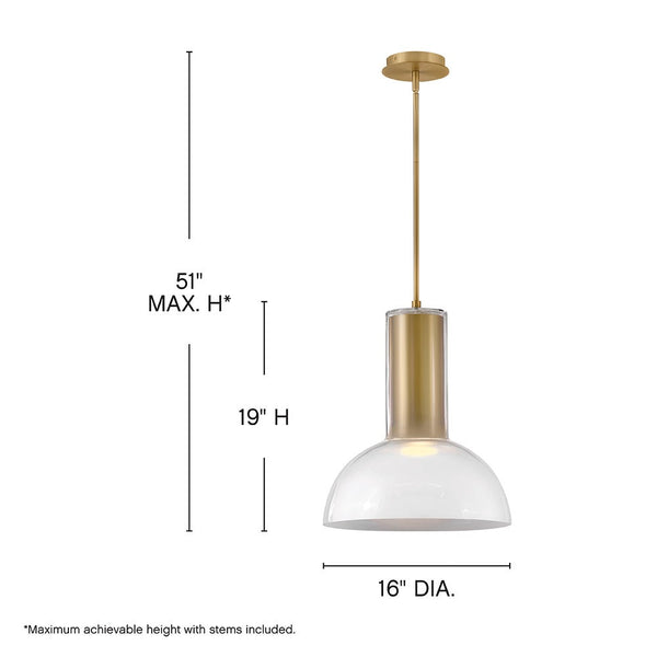 Ombra 16" One Light Large Pendant, Lacquered Brass