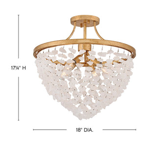 Myra 18" Four Lights Medium Semi-Flush Mount, Distressed Brass