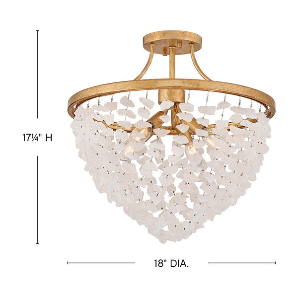 Myra 18" Four Lights Medium Semi-Flush Mount, Distressed Brass