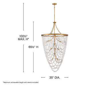 Myra 35" Twelve Lights Medium Chandelier, Distressed Brass
