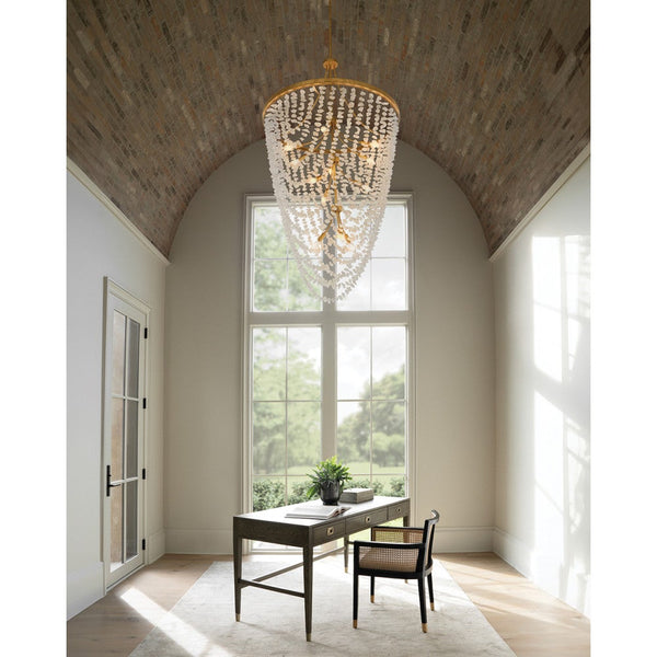 Myra 35" Twelve Lights Medium Chandelier, Distressed Brass