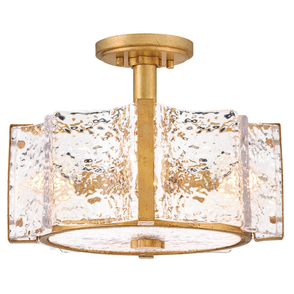 Florian 14" Four Lights Medium Semi-Flush Mount, Distressed Brass