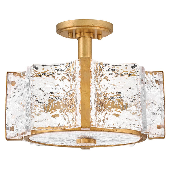 Florian 14" Four Lights Medium Semi-Flush Mount, Distressed Brass