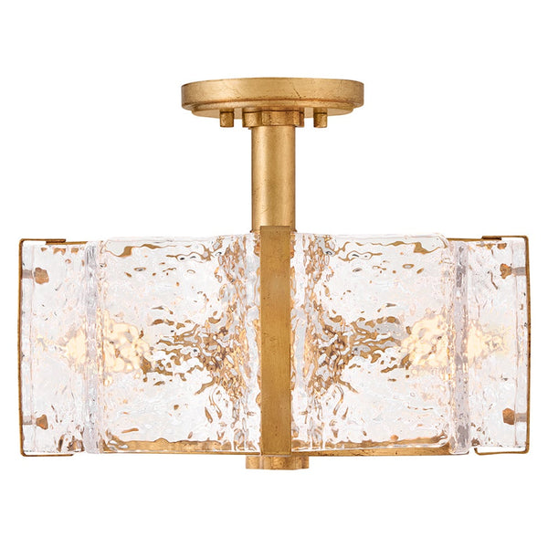 Florian 14" Four Lights Medium Semi-Flush Mount, Distressed Brass