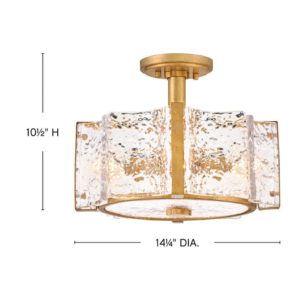 Florian 14" Four Lights Medium Semi-Flush Mount, Distressed Brass