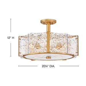 Florian 20" Five Lights Medium Semi-Flush Mount, Distressed Brass