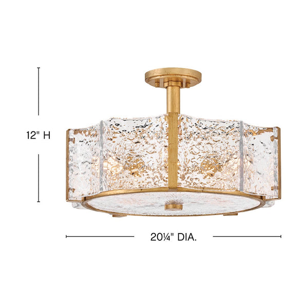 Florian 20" Five Lights Medium Semi-Flush Mount, Distressed Brass