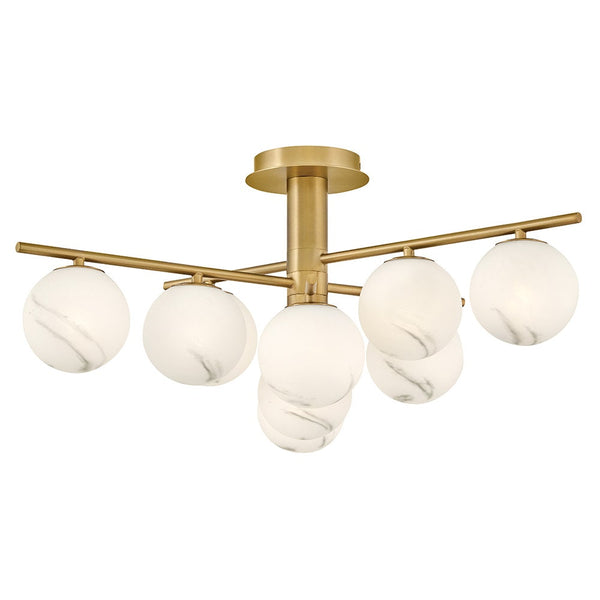 Selene 30" Nine Lights Large Semi-Flush Mount, Lacquered Brass