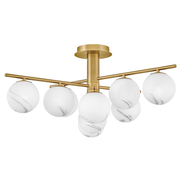Selene 30" Nine Lights Large Semi-Flush Mount, Lacquered Brass
