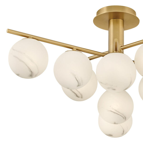 Selene 30" Nine Lights Large Semi-Flush Mount, Lacquered Brass
