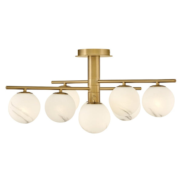 Selene 30" Nine Lights Large Semi-Flush Mount, Lacquered Brass