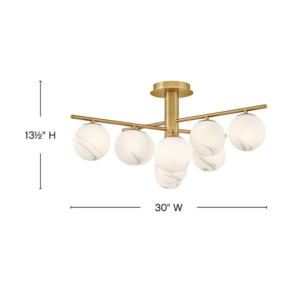 Selene 30" Nine Lights Large Semi-Flush Mount, Lacquered Brass