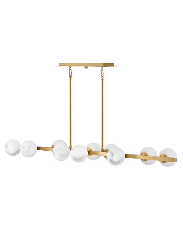 Selene 55" Ten Lights Large Linear, Lacquered Brass