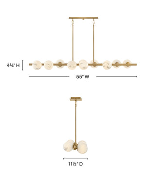 Selene 55" Ten Lights Large Linear, Lacquered Brass