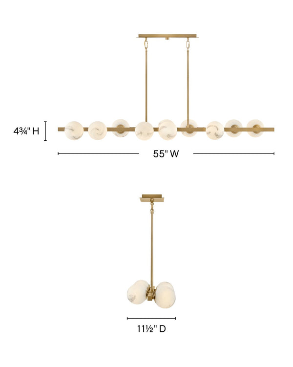 Selene 55" Ten Lights Large Linear, Lacquered Brass
