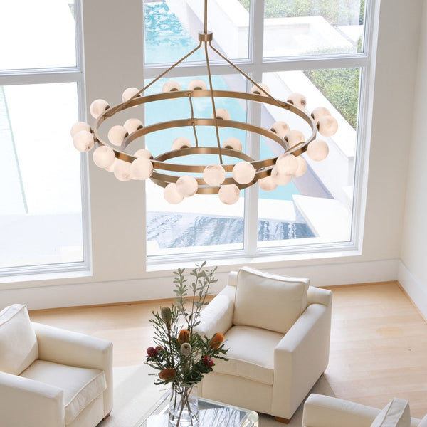 Selene 60" Thirty Six Lights Double XL Multi Tier Chandelier, Lacquered Brass