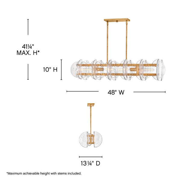 Seraphina 48" Four Lights Medium Linear, Distressed Brass