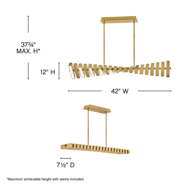 Stitch 42" Medium Adjustable LED Linear, Lacquered Brass